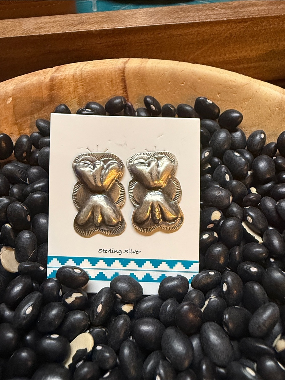 Sterling Silver Floral Concho Earrings - Silver